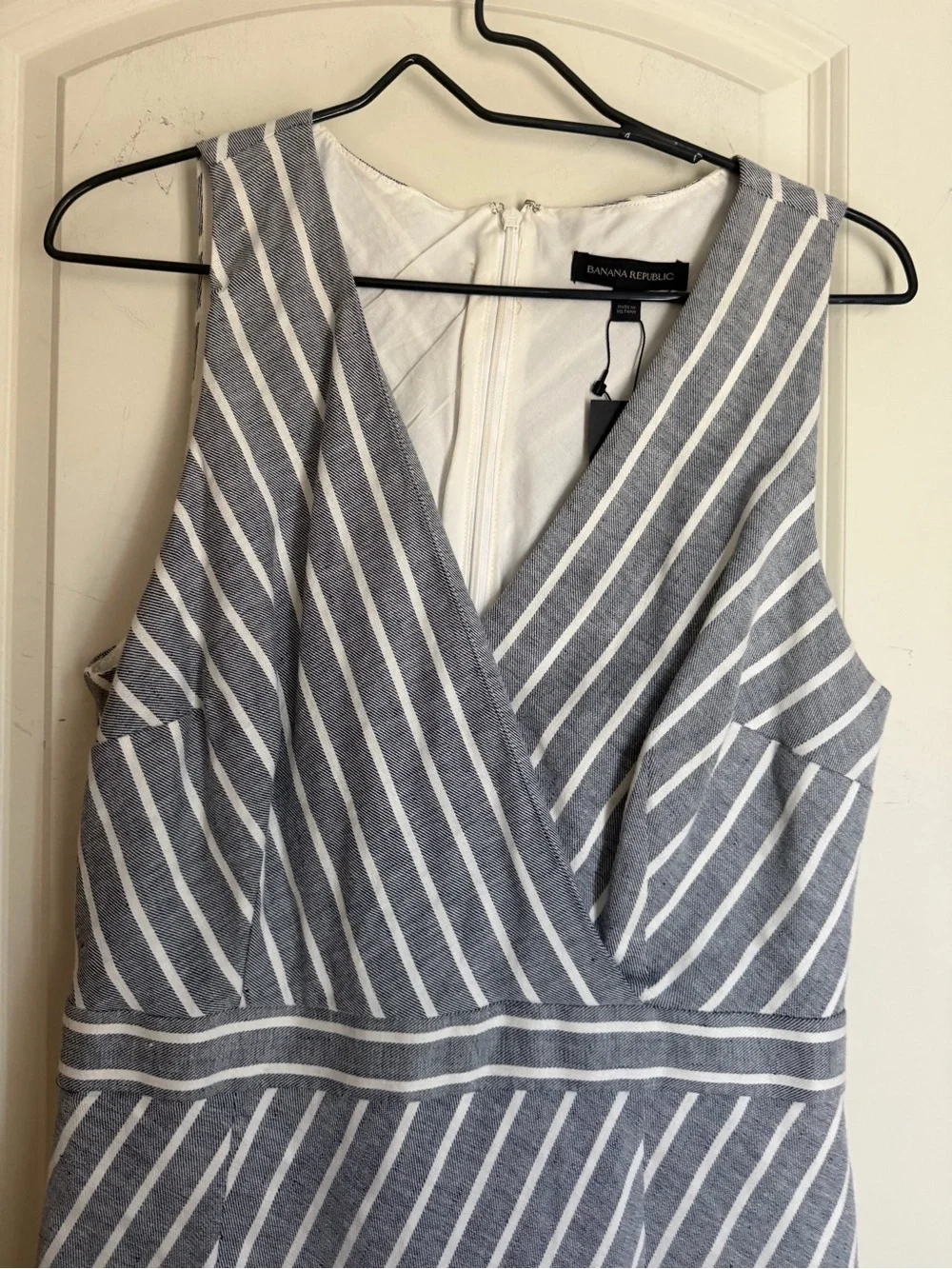 BANANA REPUBLIC Pinstriped Dress Blue & White Petites 10 nwt garden party boho - Picture 5 of 10